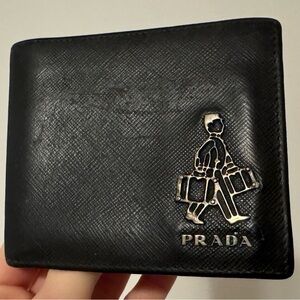 Rare Authentic Prada Saffiano Leather "Porter” Design Bifold Wallet - Black